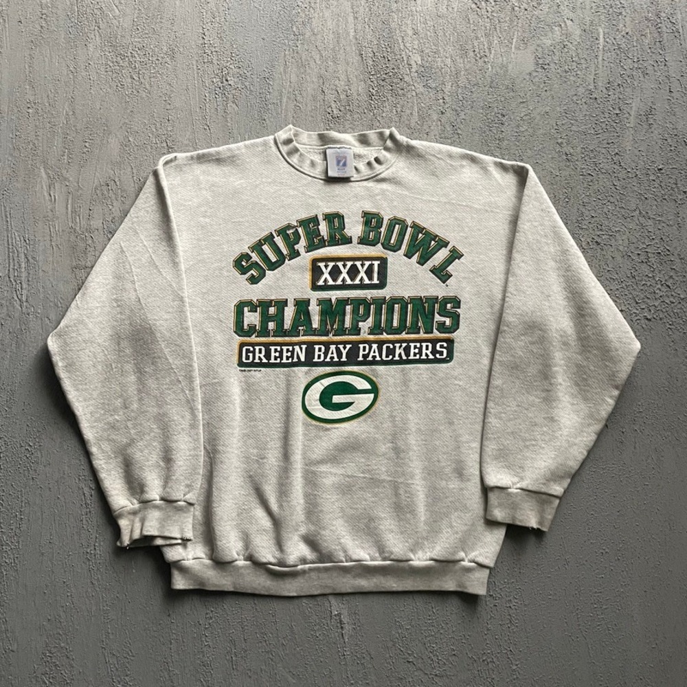 Vintage Green Bay Packers Super Bowl XXXI Sweatshirt Men Large Grey 90s Logo 7